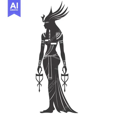 Aset desain premium: Silhouette of an Egyptian Goddess Holding an Ankh