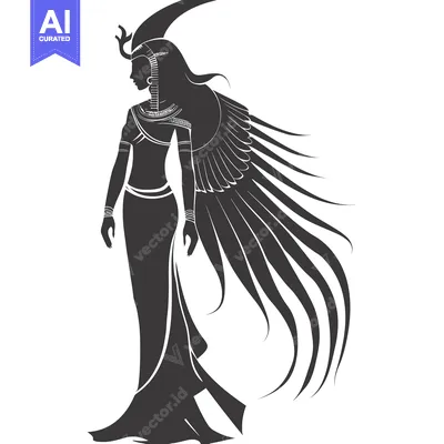 Aset desain premium: Silhouette of a Winged Egyptian Goddess with Elaborate Headwear