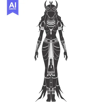 Aset desain premium: Silhouette of a woman in ancient Egyptian clothing with a crown