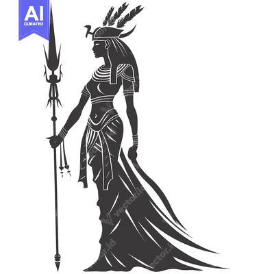 Aset desain premium: Silhouette of an Egyptian Goddess Holding a Spear