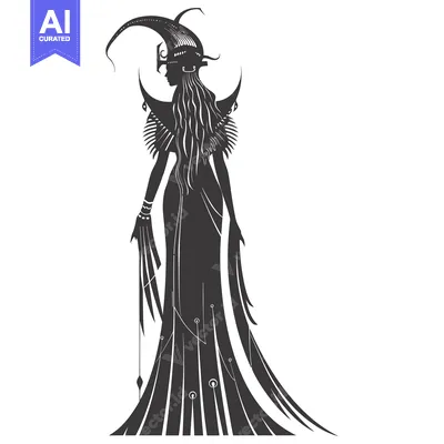Aset desain premium: Silhouette of a Woman in an Elaborate Gown and Headpiece