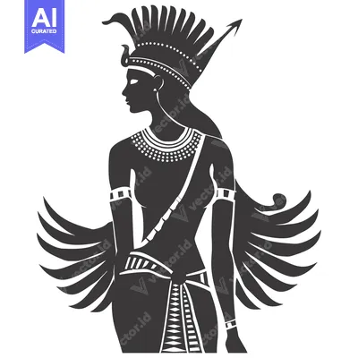 Premium design asset: Winged Woman in Traditional Egyptian Headwear and Dress