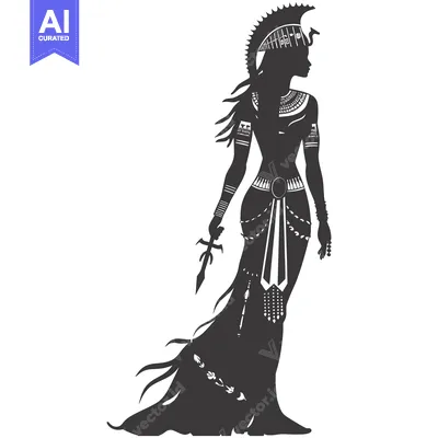 Aset premium populer: Silhouette of an Egyptian Goddess with a Serpent Head Crown and Holdin