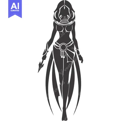Aset premium populer: Silhouette of a Female Warrior with Weapon and Tribal Dress