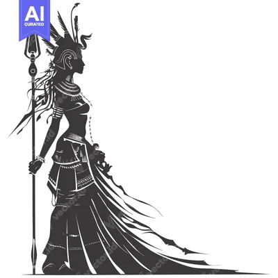 Aset desain premium: Silhouette of a Warrior Woman Holding a Spear