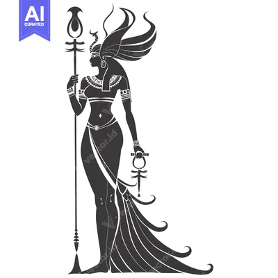 Silhouette of an Egyptian Goddess with a Staff and Ankh