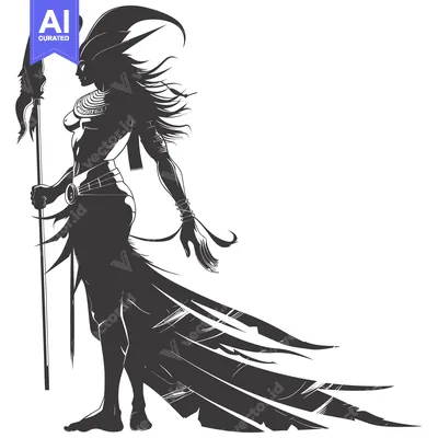 Aset premium populer: Silhouette of a Warrior Woman with a Spear