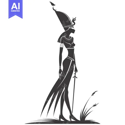 Aset desain premium: Silhouette of an Egyptian Goddess Holding a Staff