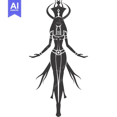 Aset desain premium: Silhouette of an Egyptian Goddess with a Crown and Arms Outstretched