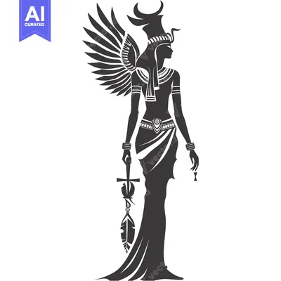 Aset premium populer: Silhouette of a Winged Goddess with a Feather and a Staff