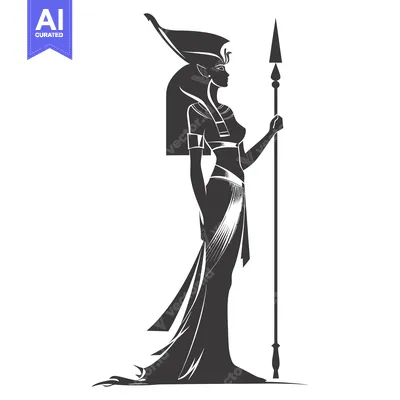 Aset desain premium: Silhouette of an Egyptian Goddess Holding a Spear