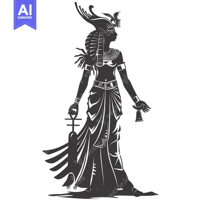 Premium design asset: Silhouette of the Egyptian Goddess Isis with Ankh and Bird