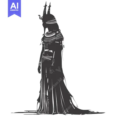 Premium design asset: Silhouette of a Woman in Egyptian Clothing with Horns