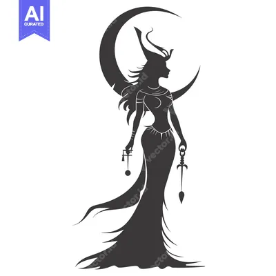 Aset premium populer: Silhouette of a Woman with a Crescent Moon and a Sword