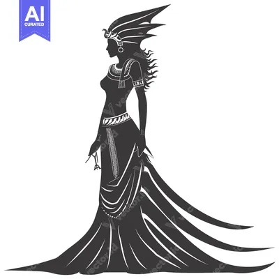 Aset premium populer: Silhouette of a Woman in a Flowing Dress and Elaborate Headpiece
