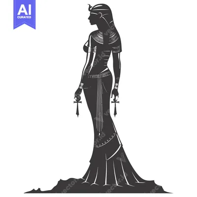 Aset premium populer: Silhouette of an Egyptian Goddess Holding Ankh Symbols