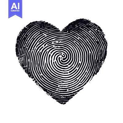 A heart-shaped fingerprint with a swirling pattern