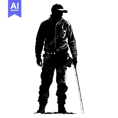 Popular premium asset: Silhouette of a Fisherman Holding a Fishing Rod