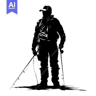 Premium design asset: Silhouette of a Fisherman Holding a Fishing Rod