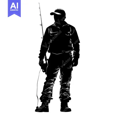 Aset desain premium: Silhouette of a Fisherman Holding a Fishing Rod