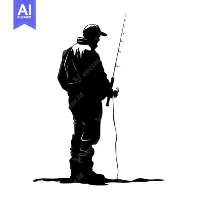 Premium design asset: Silhouette of a Fisherman Holding a Fishing Rod
