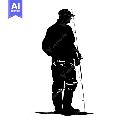 Aset premium populer: Silhouette of a Man Fishing with a Rod and Reel