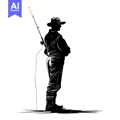 Aset premium populer: Silhouette of a Fisherman with a Rod and Reel