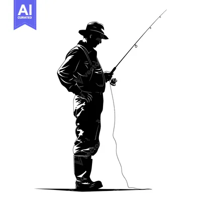 Popular premium asset: Silhouette of a Fisherman Holding a Fishing Rod