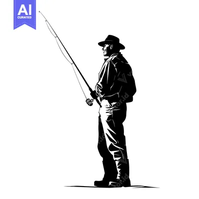 Popular premium asset: Silhouette of a Fisherman Holding a Fishing Rod