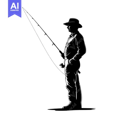 Aset desain premium: Silhouette of a Fisherman Holding a Rod