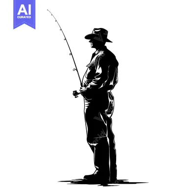 Premium design asset: Silhouette of a Man Fishing with a Rod