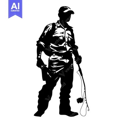 Aset desain premium: Silhouette of a Fisherman Holding a Fishing Rod