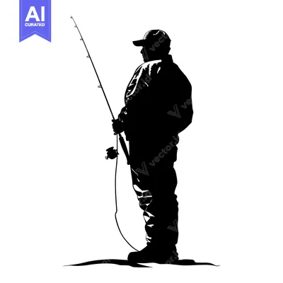 Popular premium asset: Silhouette of a Fisherman Holding a Fishing Rod