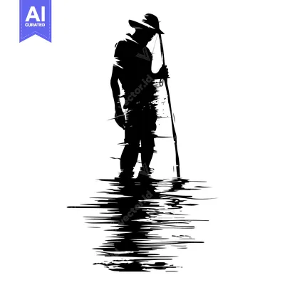 Premium design asset: Silhouette of a Person Holding a Staff Standing in Water