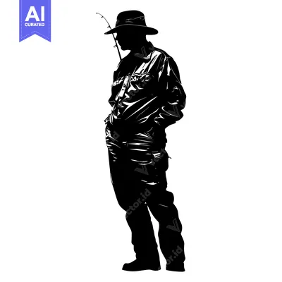 Aset premium populer: Silhouette of a Man Holding a Fishing Rod
