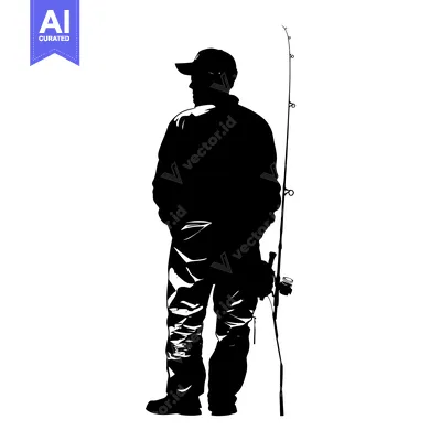 Aset premium populer: Silhouette of a Fisherman with a Fishing Rod