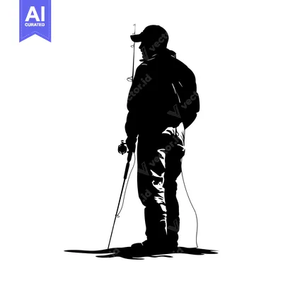 Popular premium asset: Silhouette of a Fisherman Holding a Fishing Rod