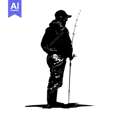 Aset premium populer: Silhouette of a Fisherman Holding a Fishing Rod