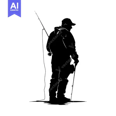 Aset premium populer: Silhouette of a Fisherman Holding a Fishing Rod