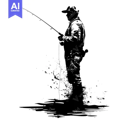 Aset desain premium: Silhouette of a Fisherman Holding a Fishing Rod