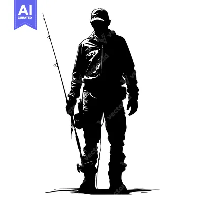Popular premium asset: Silhouette of a Fisherman Holding a Fishing Rod
