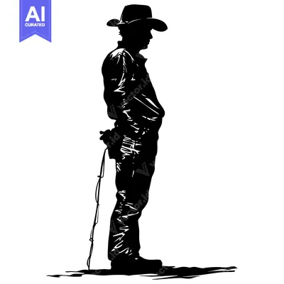 Premium design asset: Silhouette of a Cowboy with a Lasso Standing in Profile