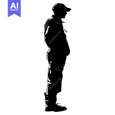 Aset desain premium: Silhouette of a man standing in a cap and jacket
