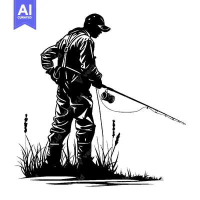 Aset premium populer: Silhouette of a Fisherman Holding a Fishing Rod