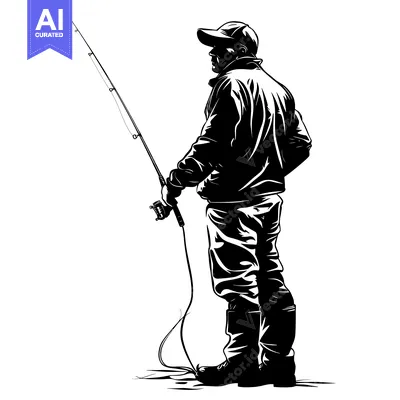 Aset desain premium: Silhouette of a Fisherman Holding a Fishing Rod