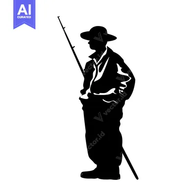 Aset desain premium: Silhouette of a Fisherman Holding a Fishing Rod