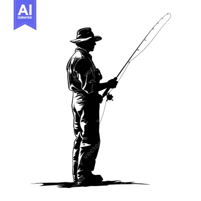 Aset premium populer: Silhouette of a Fisherman Holding a Rod