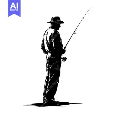 Aset premium populer: Silhouette of a Fisherman Holding a Fishing Rod