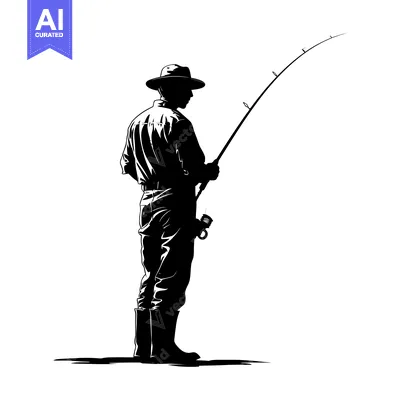 Silhouette of a Fisherman Holding a Fishing Rod