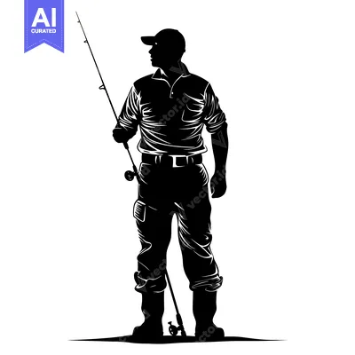 Aset premium populer: Silhouette of a Fisherman Holding a Fishing Rod